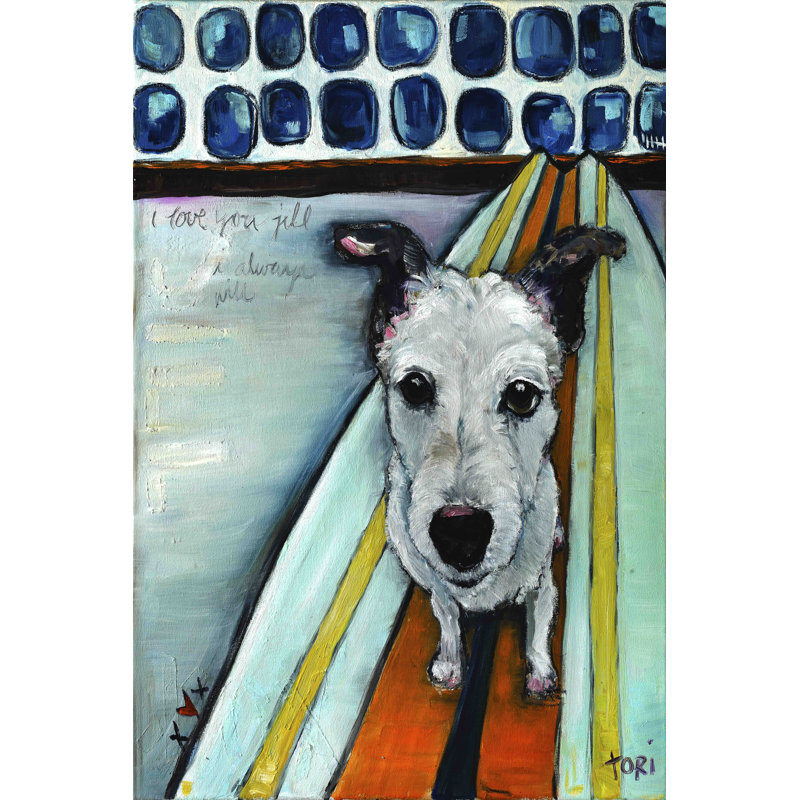 «Dog on Surfboard», reproduction d'art sur toile tendue, H 36 po x l 24 po