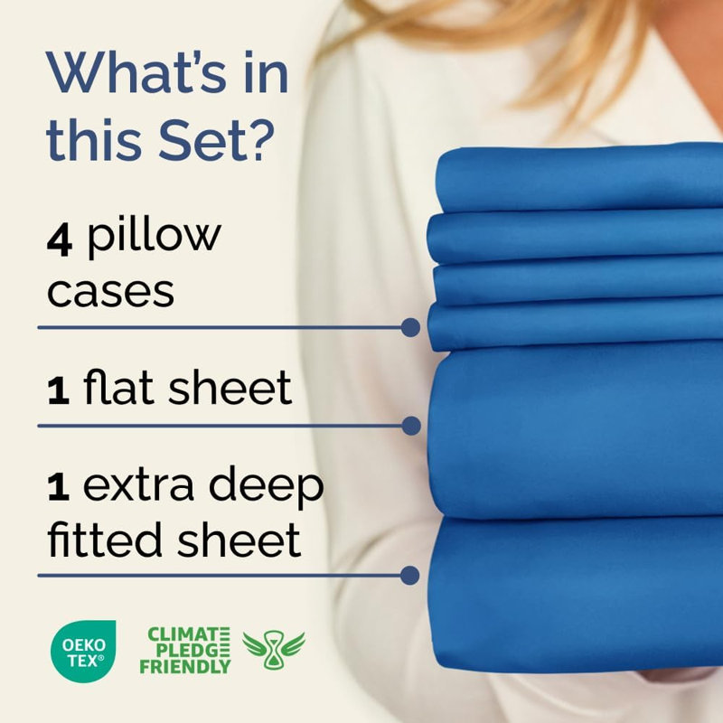 6 Piece Extra Deep Pocket Sheet Set, Cooling & Breathable Bed Sheets, Soft Hotel Luxury Bedding, Fits 18–24 Inch Mattress