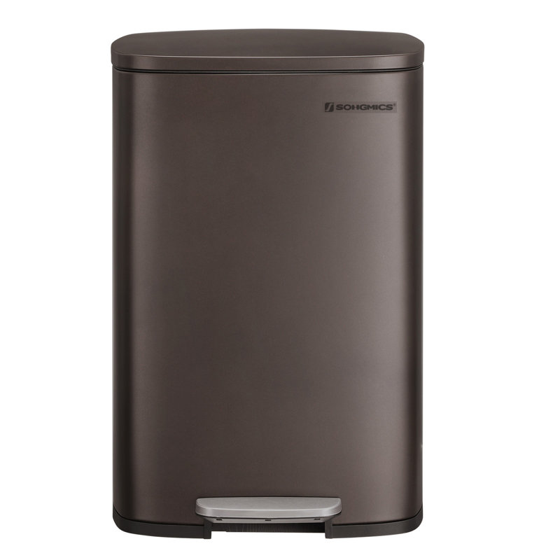 Stainless Steel Step On Fingerprint-resistant Trash Can with Back Handle, Brown, 13 Gal