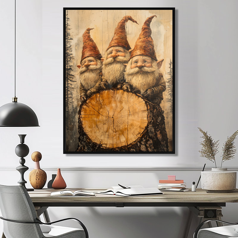 «Gnomes Portrait Family In A Forest III», art sur toile Gnome, H 20 po x l 12 po, Impression encadrée flottante, Noir