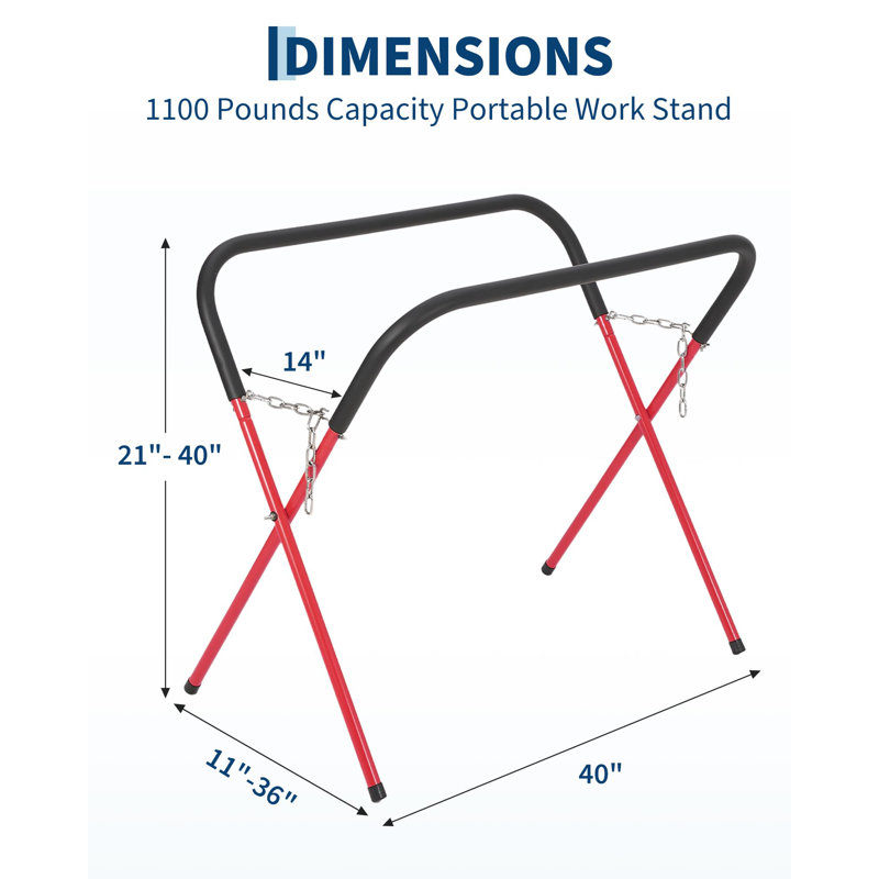 4 pièces 41 x 43 x 35 po support de travail de carrossier portable pliable, établi automobile réglable avec chaîne et crochet, cadre en acier rembourré de mousse pour pare-chocs, portes et pare-brise