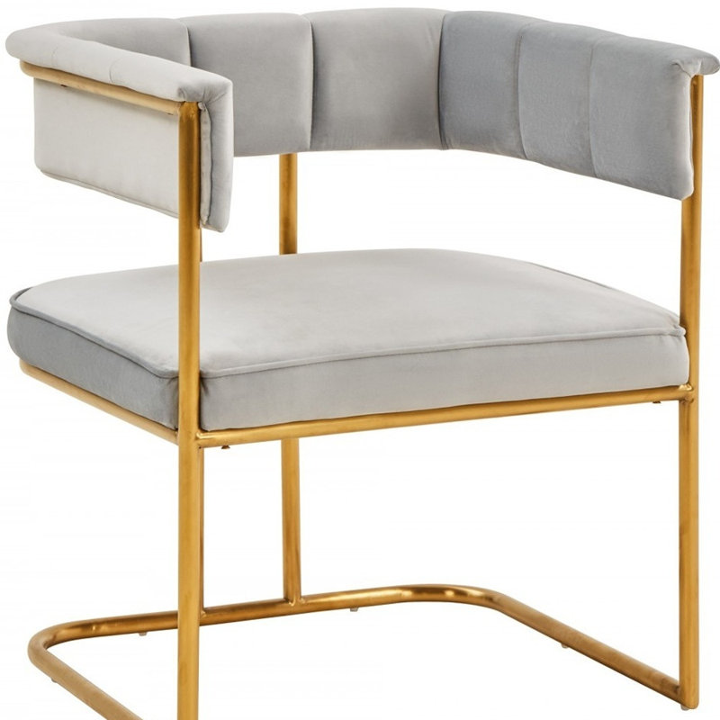 Chaise de salle à manger rembourrée grise et dorée