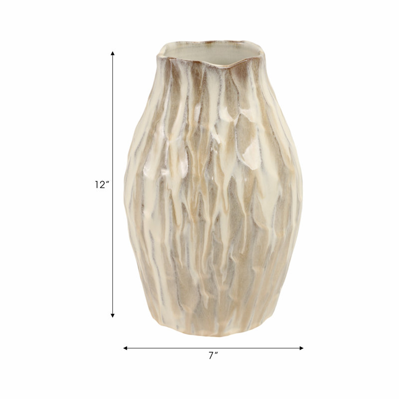 Terracotta Vase With Textured Carved Design Decorative Modern Accent Piece