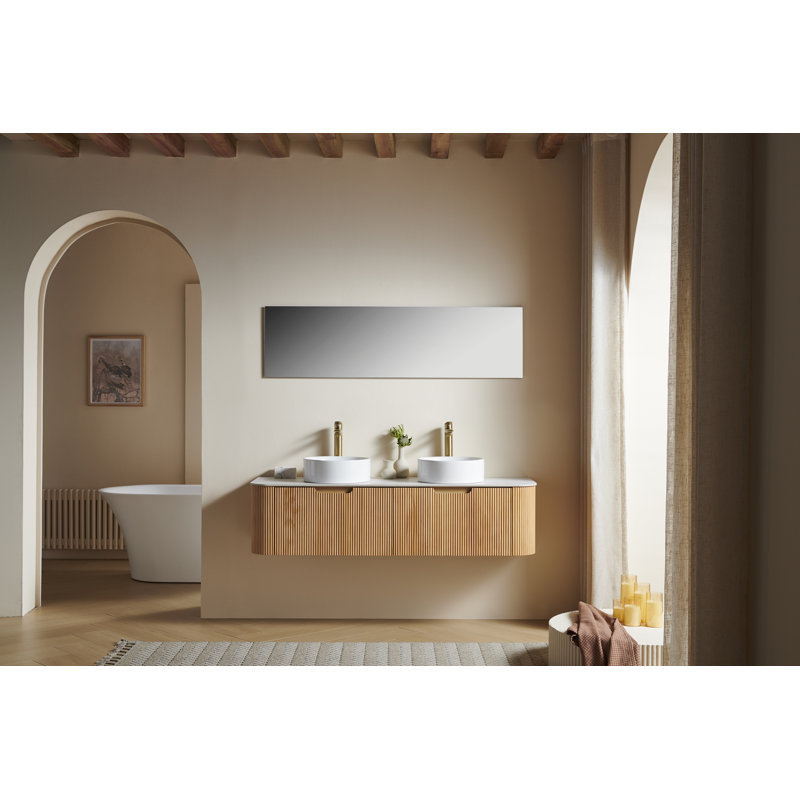 Meuble-lavabo de salle de bain mural 60 po avec évier Dina, Naturel