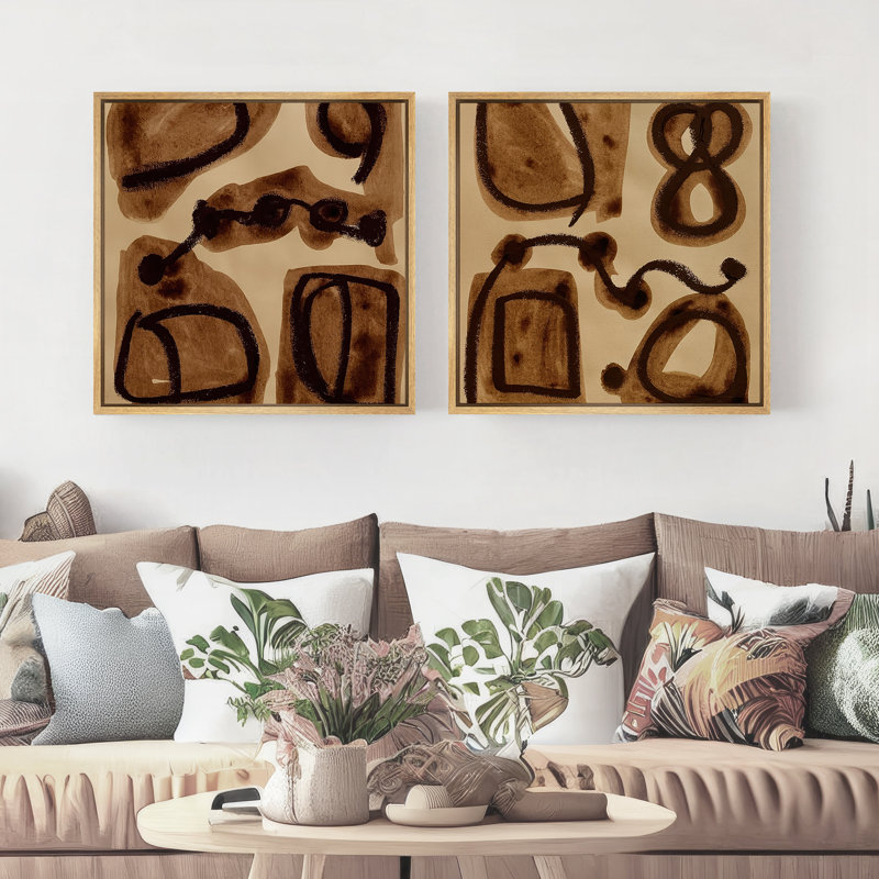 Art mural sur toile encadrée - Impressions murales géométriques abstraites pour chambre à coucher - 16 po x 2 pièces, 2 pièces