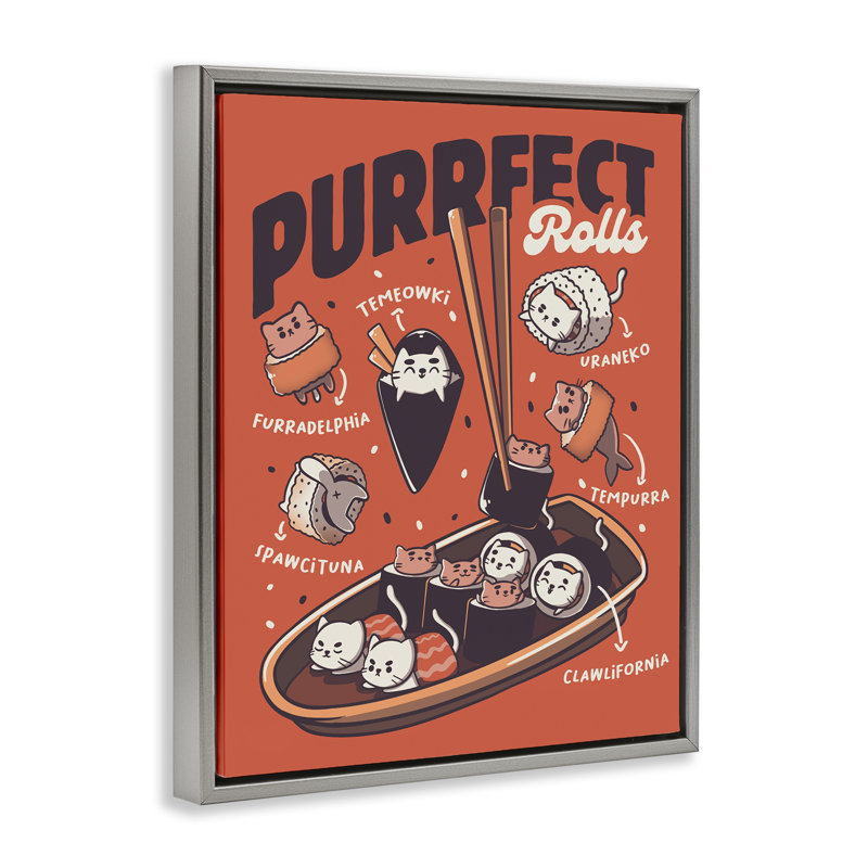Cadre flottant Purrfect Rolls, chats par Tobe Fonseca, Cadre flottant gris lustré, H 21 po x l 17 po