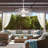Outdoor 24" Distressed White Caged Ceiling Fan with LED Light and Remote, 6 Speed Waterproof Fandelier