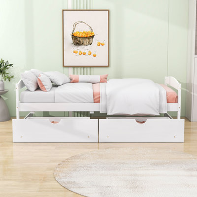 Twin Wooden Platform Bed with Dual Storage Drawers