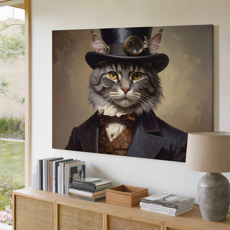 Art mural, chat royal tigré du 19ème siècle, art félin aristocratique, étape dans la toile, prêt à accrocher