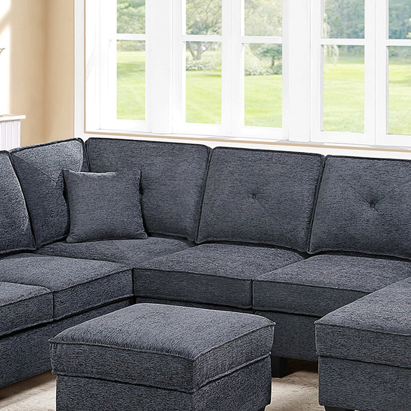 Ensemble de canapés d'angle 5 pièces Laf / Raf, canapé 2 places, pouf, port USB, revêtement en chenille, salon