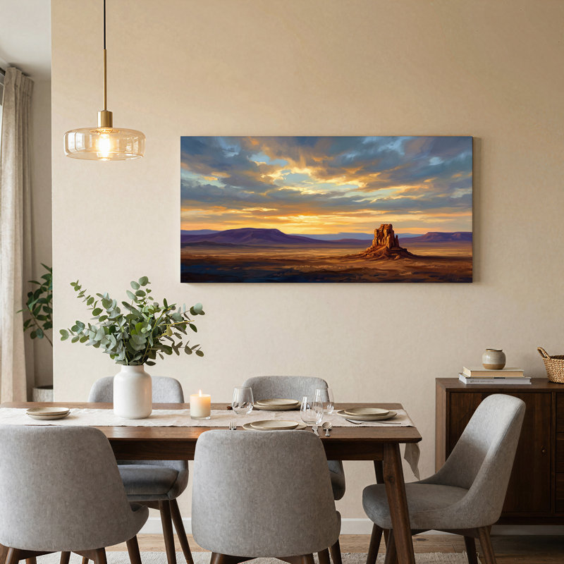 «Red Rock Formation In Golden Desert», art mural sur toile, L 32 po x H 16 po