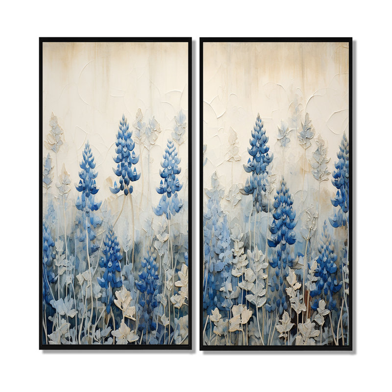 Élégant pré à bonnet bleu et beige - Art mural traditionnel 2 panneaux, H 20 po x l 24 po, Impression encadrée flottante