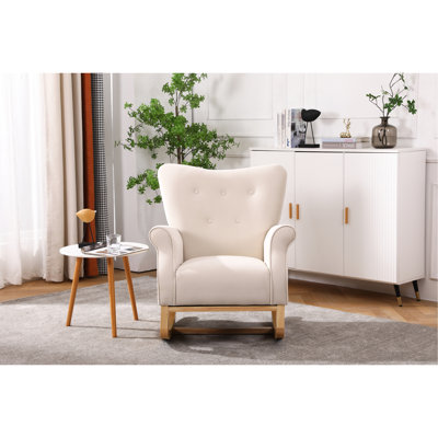 Chaise berçante de chambre de bébé confortable, siège en velours beige, rembourrage en mousse, chaise à haut dossier avec capacité de poids de 250 lb, rembourrage, limite