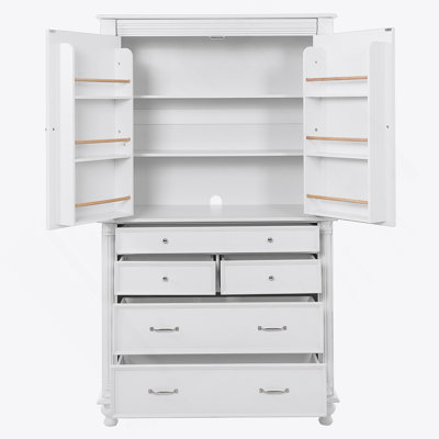 Grand garde-manger autoportant de 43,3 po x 20 po x 77,3 po avec 6 tablettes de porte, 2 tablettes réglables et 5 tiroirs