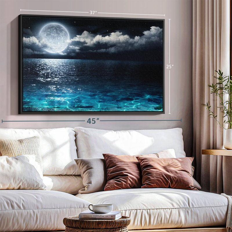 Impression sur toile Moonlit Blue Sea, H 25 po x l 37 po