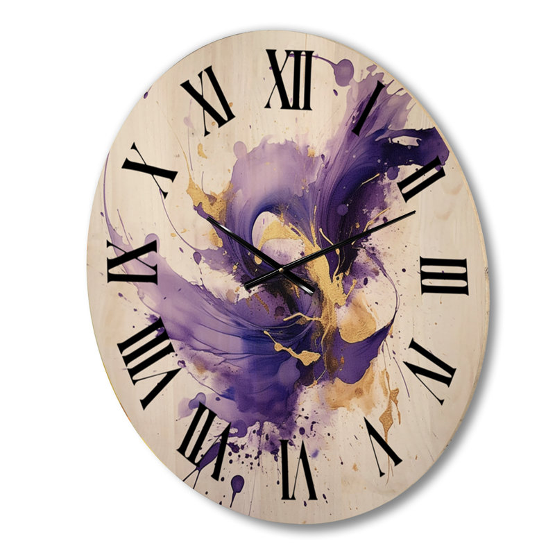 Purple And Gold Splash - Fractals Oversized Wood Wall Clock, Petit