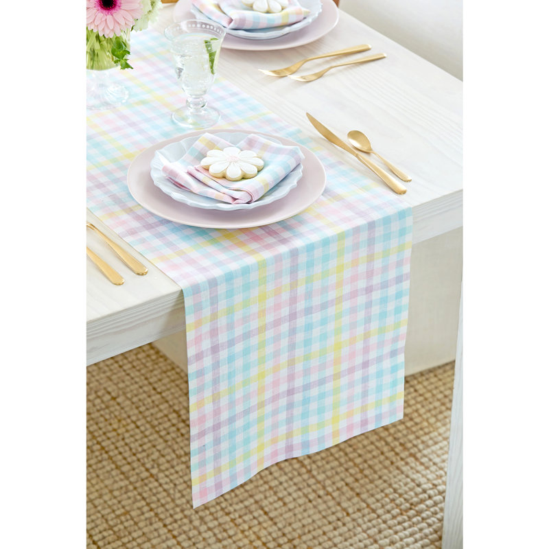 Gingham Checks - 100% Pure Linen Table Runner, 72" x 14", Pastel Gingham