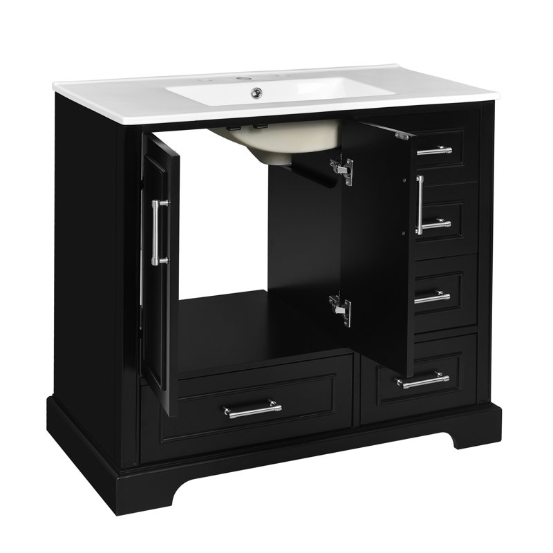 36'' Single Bathroom Vanity With Ceramics Top, Black