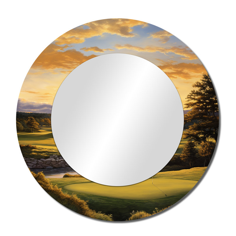 Golf Golden Hour Golf - Golf Decorative Mirror, Modern Round Wall Mirror, Printed Metal Art, 36" x 36"
