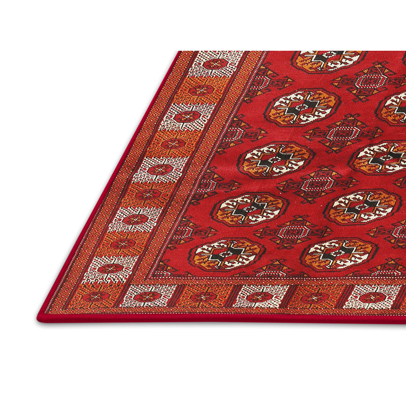 Tapis traditionnel rouge / orange / beige, Rectangle 5 pi x 7 pi