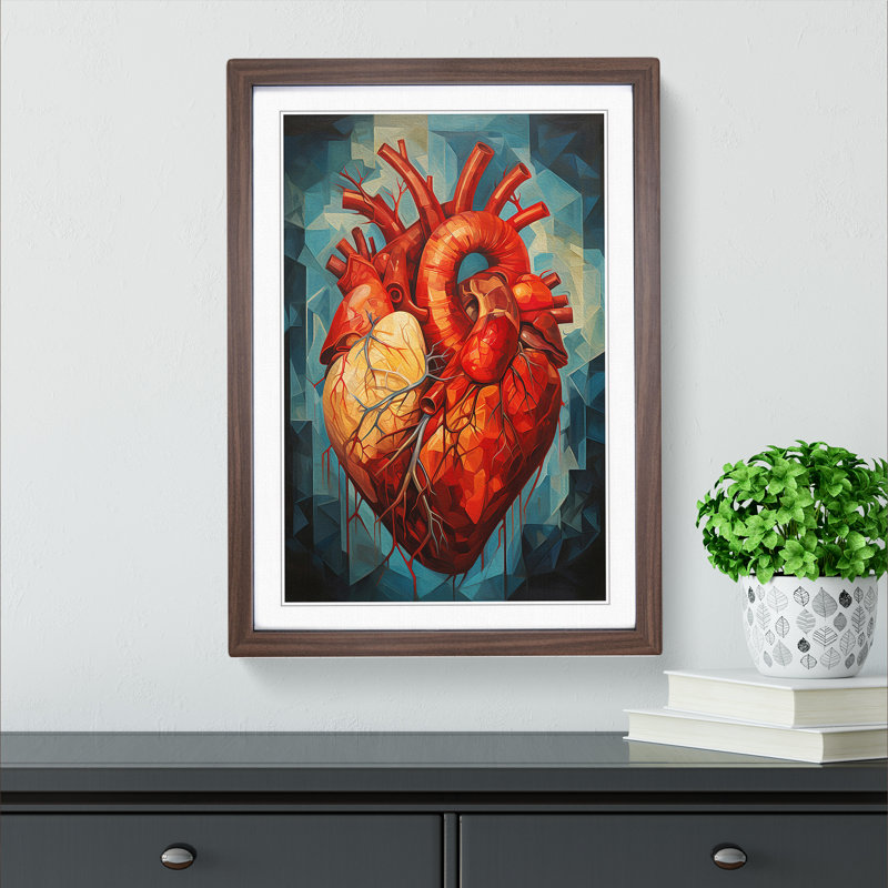 Anatomical Heart Cubism Art - Framed Print, Walnut Framed, 64cm H x 46cm W