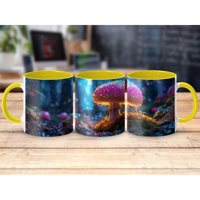 3D Design 11oz Accent Mugs – Ceramic Coffee Cup with a Yellow Handle and Interior