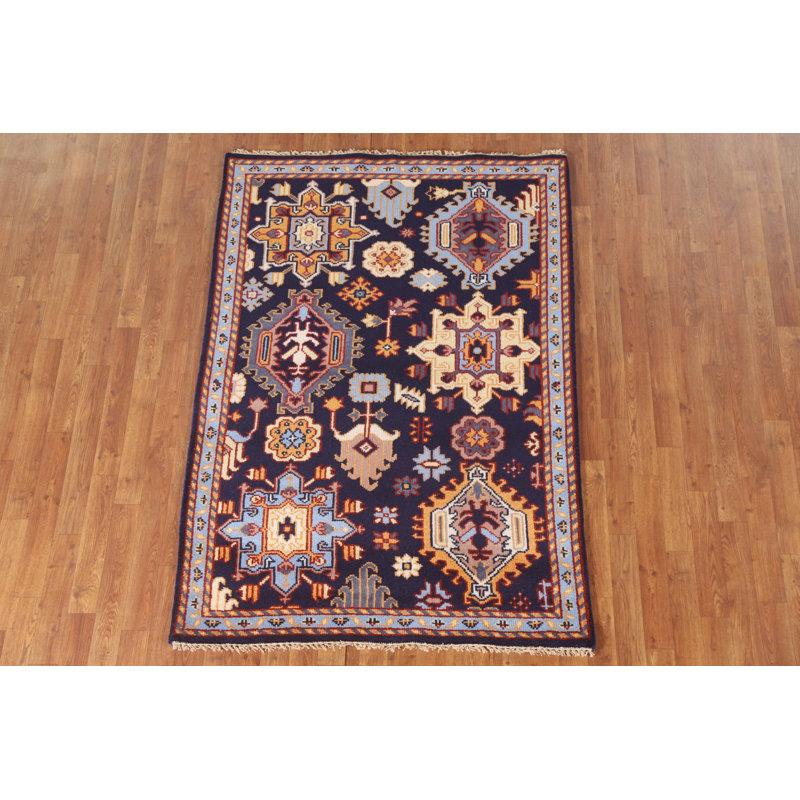 Tapis de vestibule indien bleu marine traditionnel 4 x 6