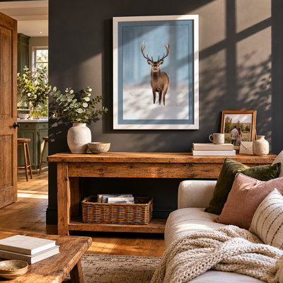 Deer in Winter Scandinavian - Framed Print