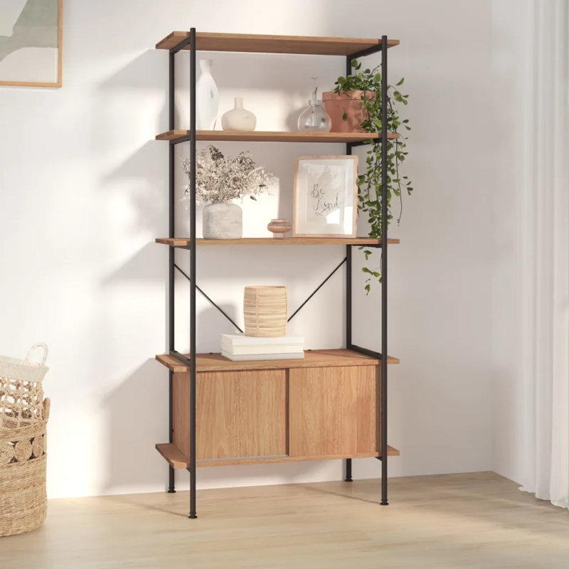 Elisaveta 163cm H x 80cm W Steel Geometric Bookcase, Light Brown