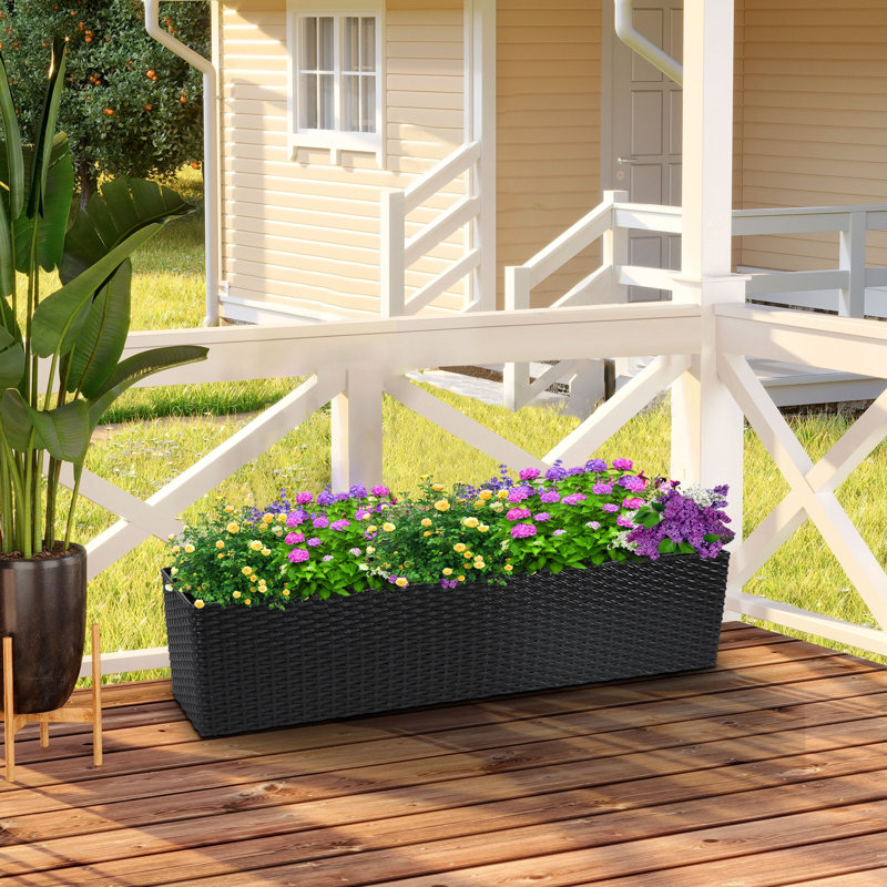 Boîte à fleurs noire avec crochets réglables