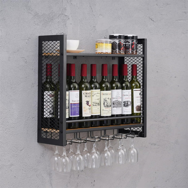 Ophelia & Co. Uma Wall Mounted Wine Bottle & Glass Rack in Black ...