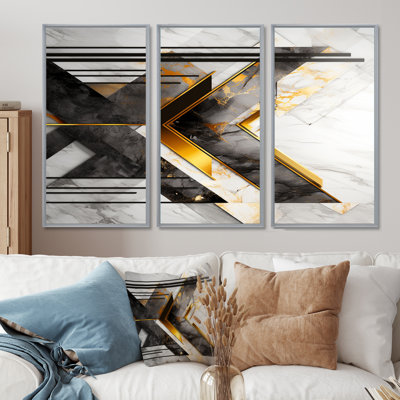 Chevron triangulaire doré - ensemble d'art mural géométrique