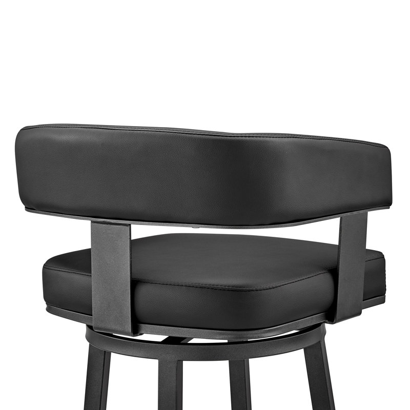 Kellum Swivel Counter and Bar Height Barstool with Arms in Faux Leather Upholstery and Metal Legs, Black, Black