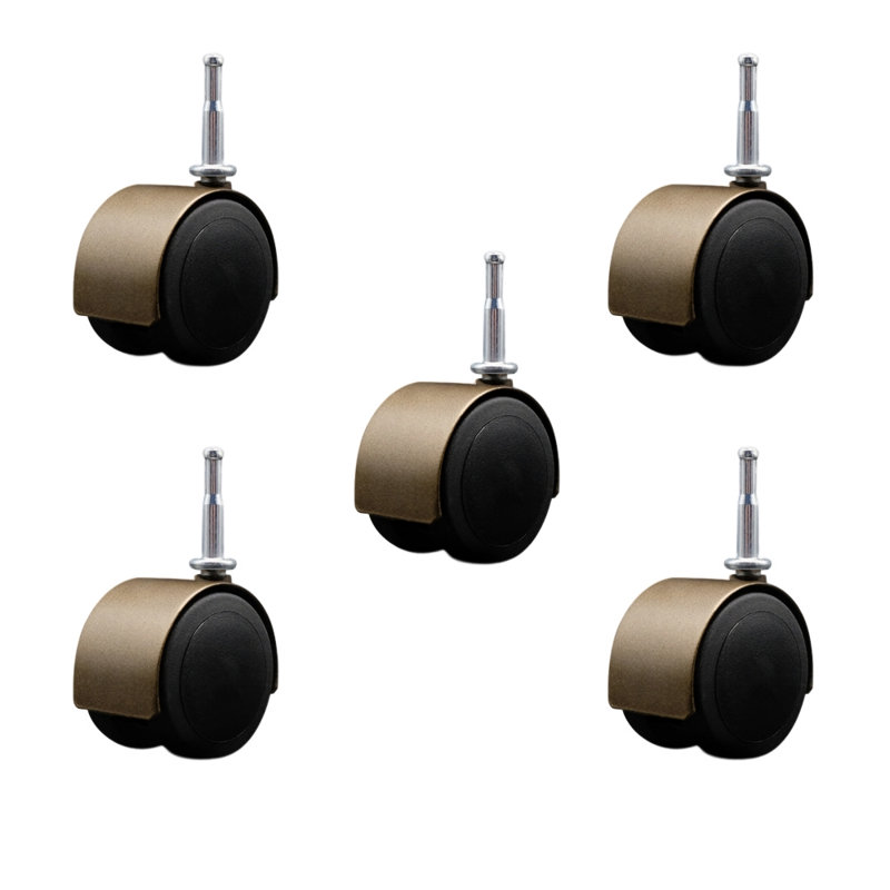 2-3/8 Inch Floor Safe Hooded Twin Wheel Caster Grip Neck Stem Set of 5, Antique