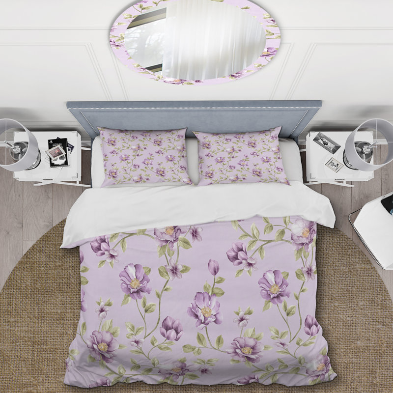 Fleurs et feuilles mauves - Ensemble de housse de couette Cabin & Lodge, Housse de couette pour très grand lit et 2 très