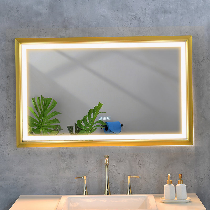 48*30 Framed Bathroom Mirror Square Wall-Mounted Material, Gold