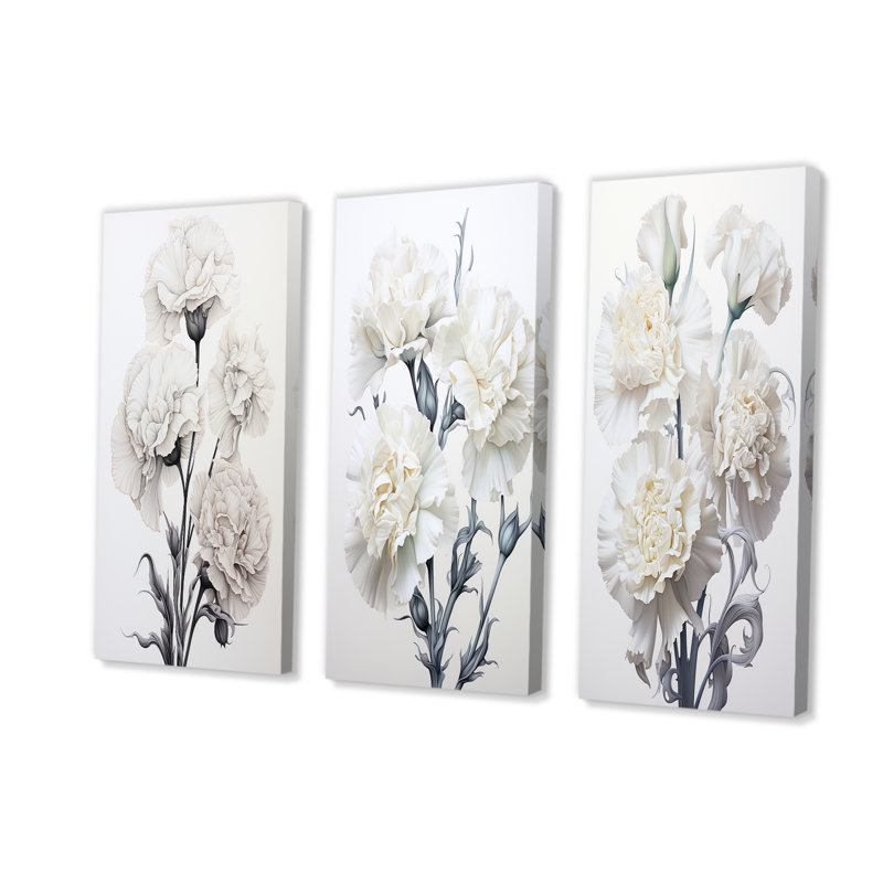 Monochrome Minimalism Carnations, H 28 po x l 36 po, Toile tendue