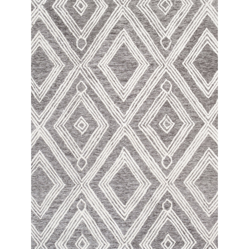 Ivory and Silver Geometric Hand-Tufted Wool Rug
