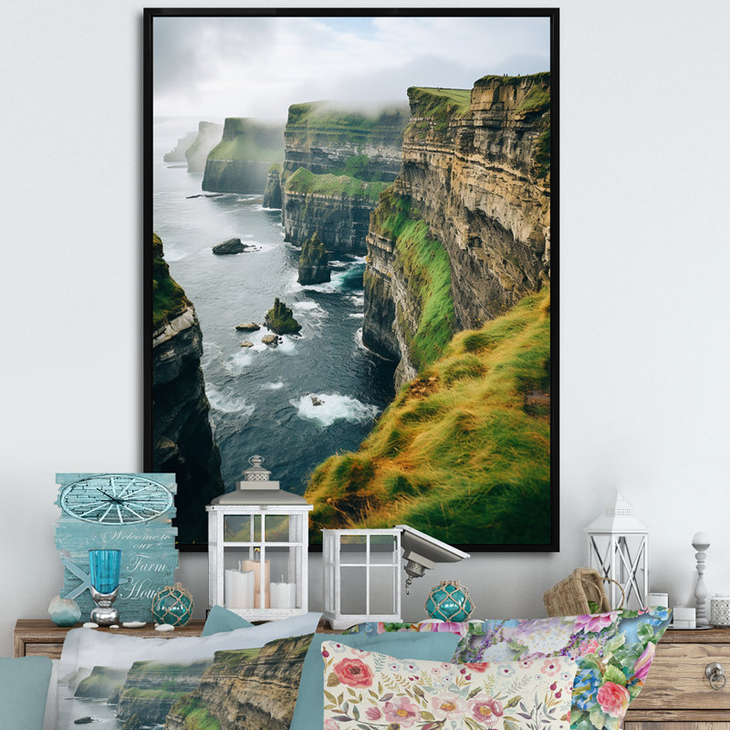 Impression sur toile paysage irlandais, Falaises de Moher, reproduction côtière - Falaises de Moher I, Cadre flottant noir