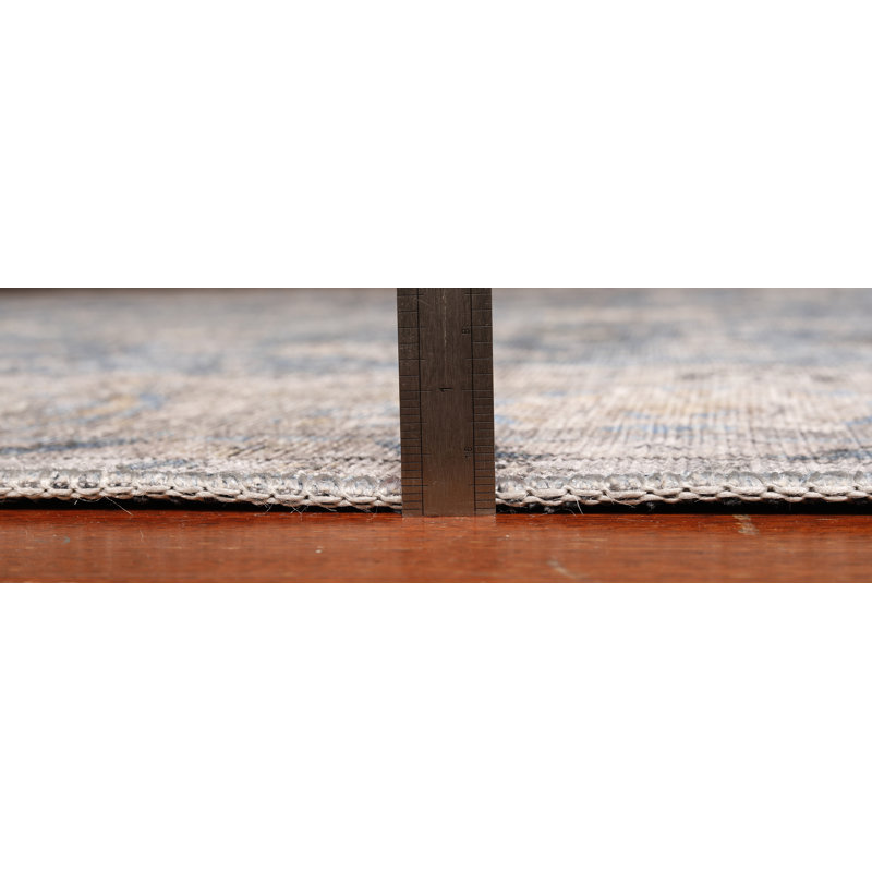 Tapis bleu ardoise lavable à la machine Alvyda, Rectangle 10 pi x 14 pi