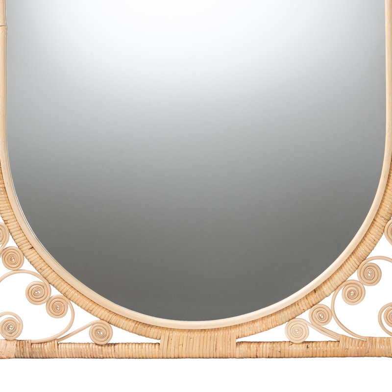 Isley Natural Brown Rattan Rectangular Bohemian Wall Mirror