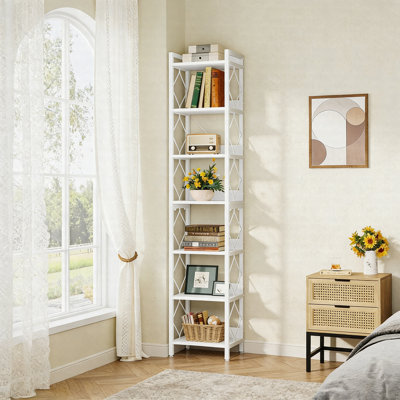 78.7" 7-Tier Corner Bookshelf, Narrow Freestanding Bookcase Storage Organizer