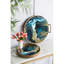 Plateau abstrait à miroir rond - 21 x 20 x 3 po - bleu / or / blanc