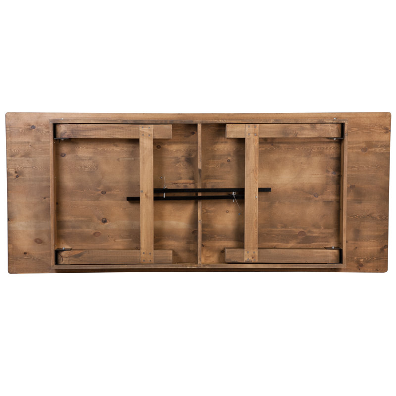 Dejon 8' x 40" Antique Rustic Folding Farm Table and Six Bench Set, 30  H x 40  W x 96  L