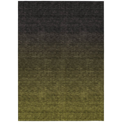 9' X 12' Olive Green And Charcoal Abstract Washable Indoor Outdoor Area Rug