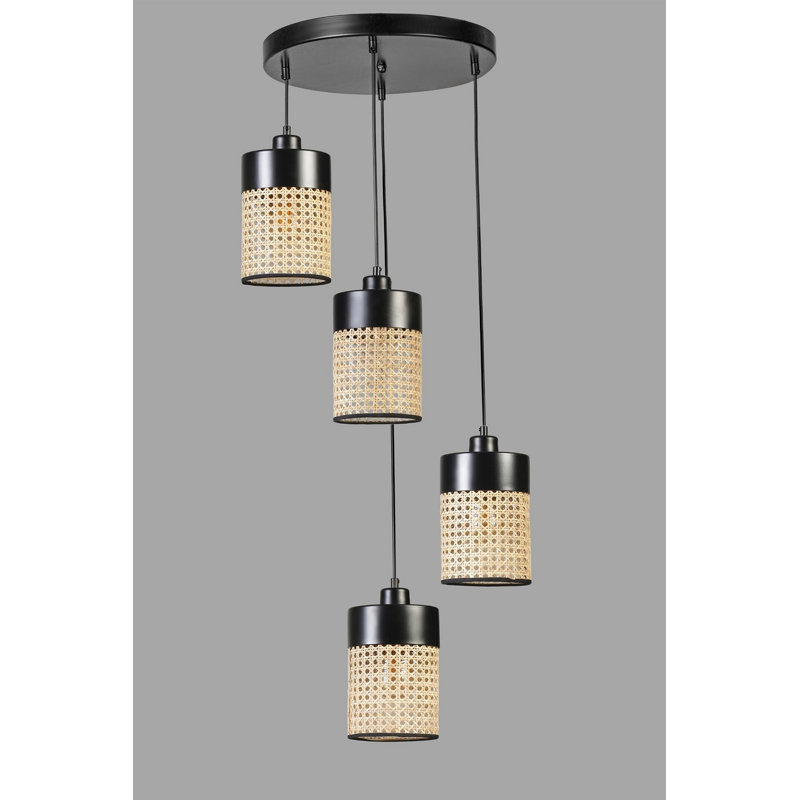 Chandle Chandelier, Black/Rattan