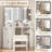 Vanity Desk with Mirror and Lights, Corner Makeup Vanity Set with 3-Panel Mirror, Power Outlets & Cushioned Stool, 3 Color Modes, Small Corner Dressing Table, White