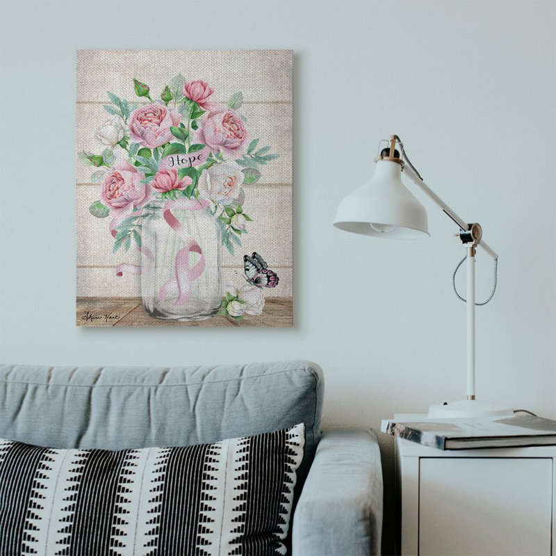 « espère-pot papillon rose », reproduction d’art, Toile tendue, H 30 po x l 40 po x P 1,5 po