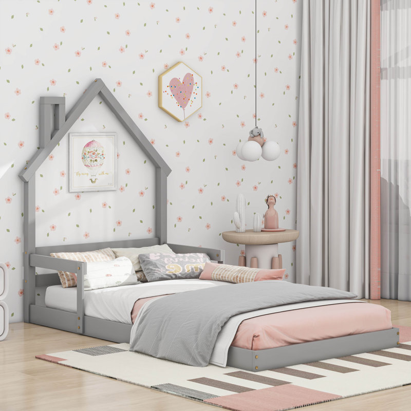 Lit House, gris, Lit simple