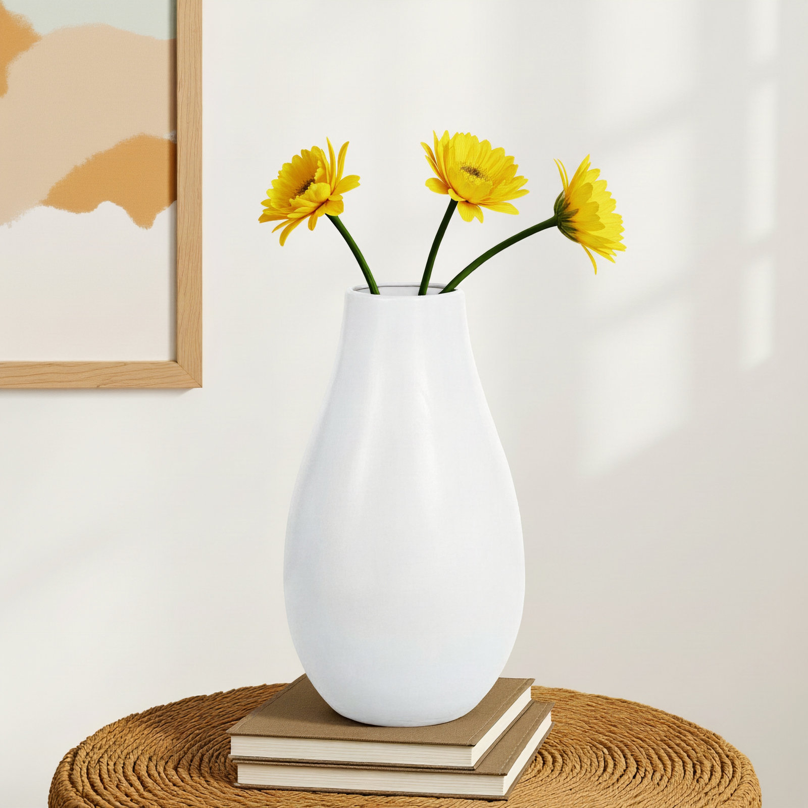 Mable Ceramic Table Vase, 20.35" H x 11.55" L x 11.55" W, White